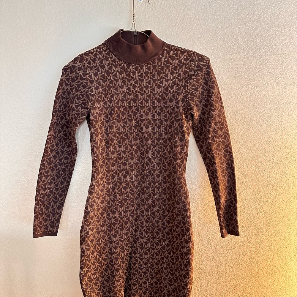 Michaels Tan Brown Long Sleeve Bodycon Dress Mock Neck